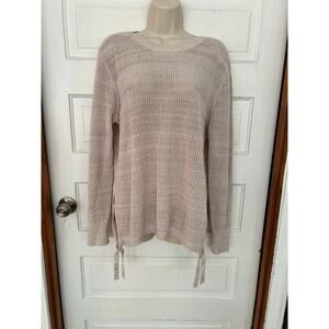 Lysse Fish Net Long Sweater with Side Ties Beige Beachy Oversized Small XC